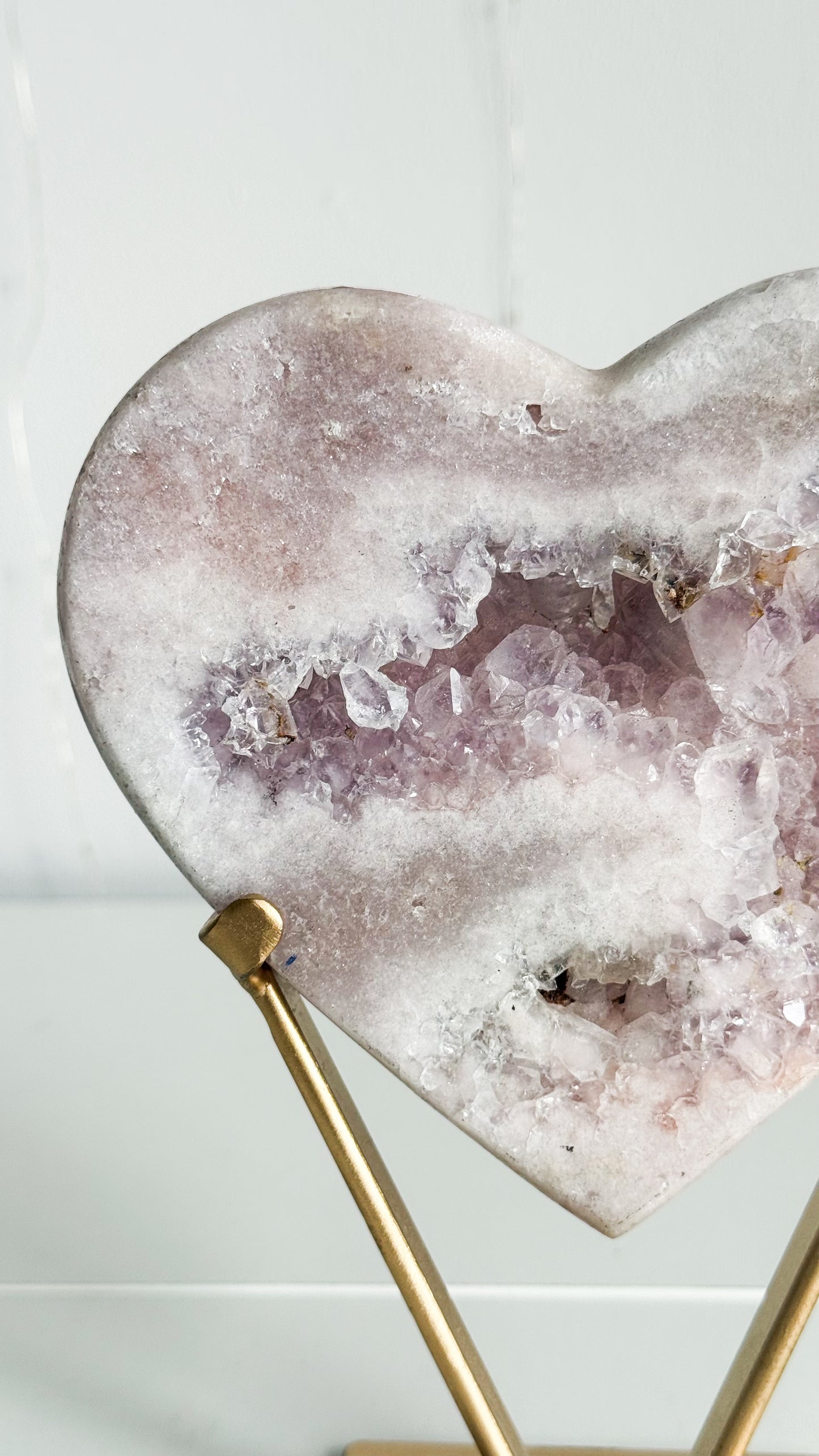 Pink Amethyst Heart & Gold Stand
