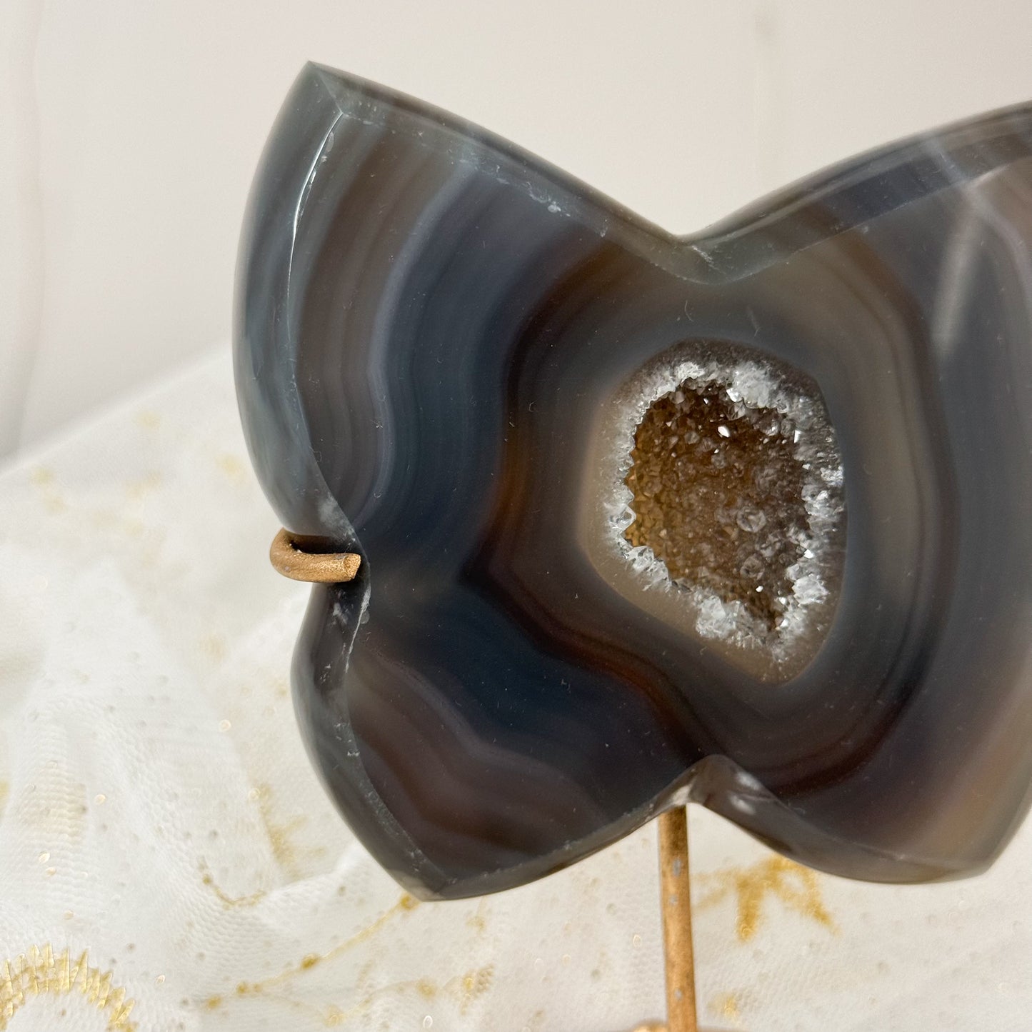 Brazilian Agate Butterfly & Gold Stand