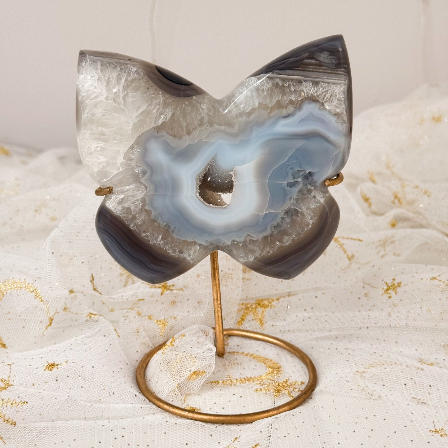Brazilian Agate Butterfly & Gold Stand