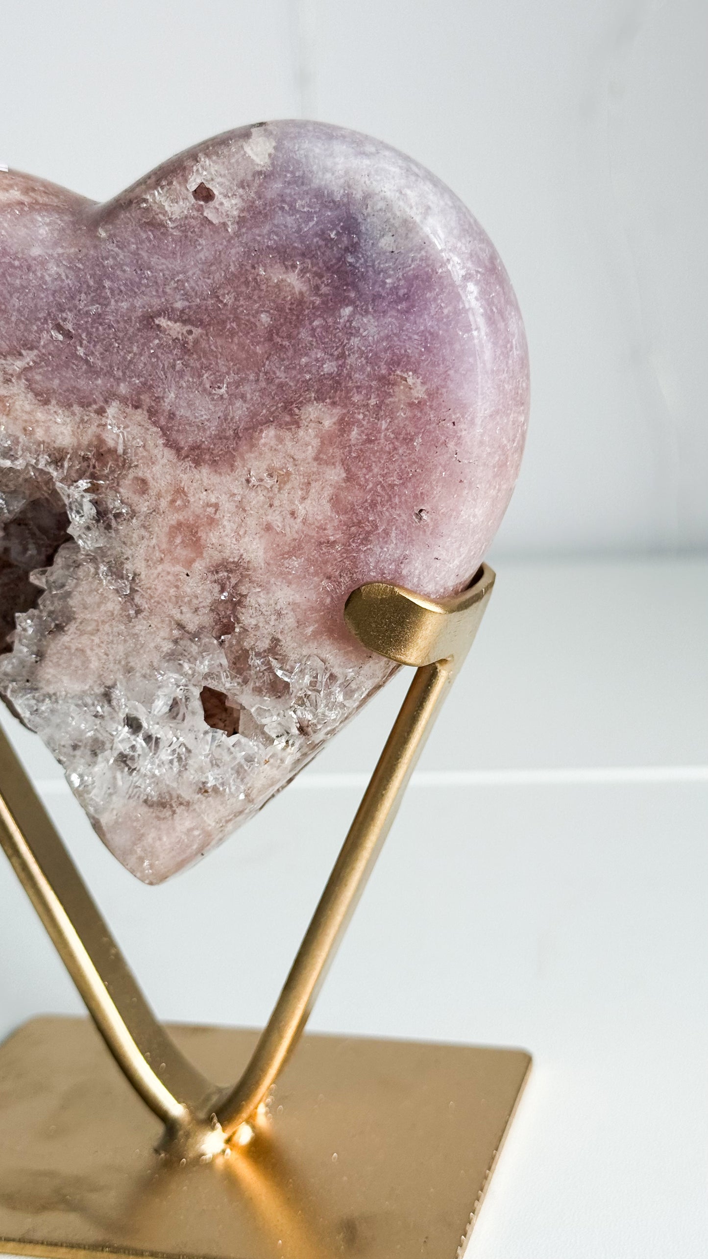 Pink Amethyst Heart & Gold Stand