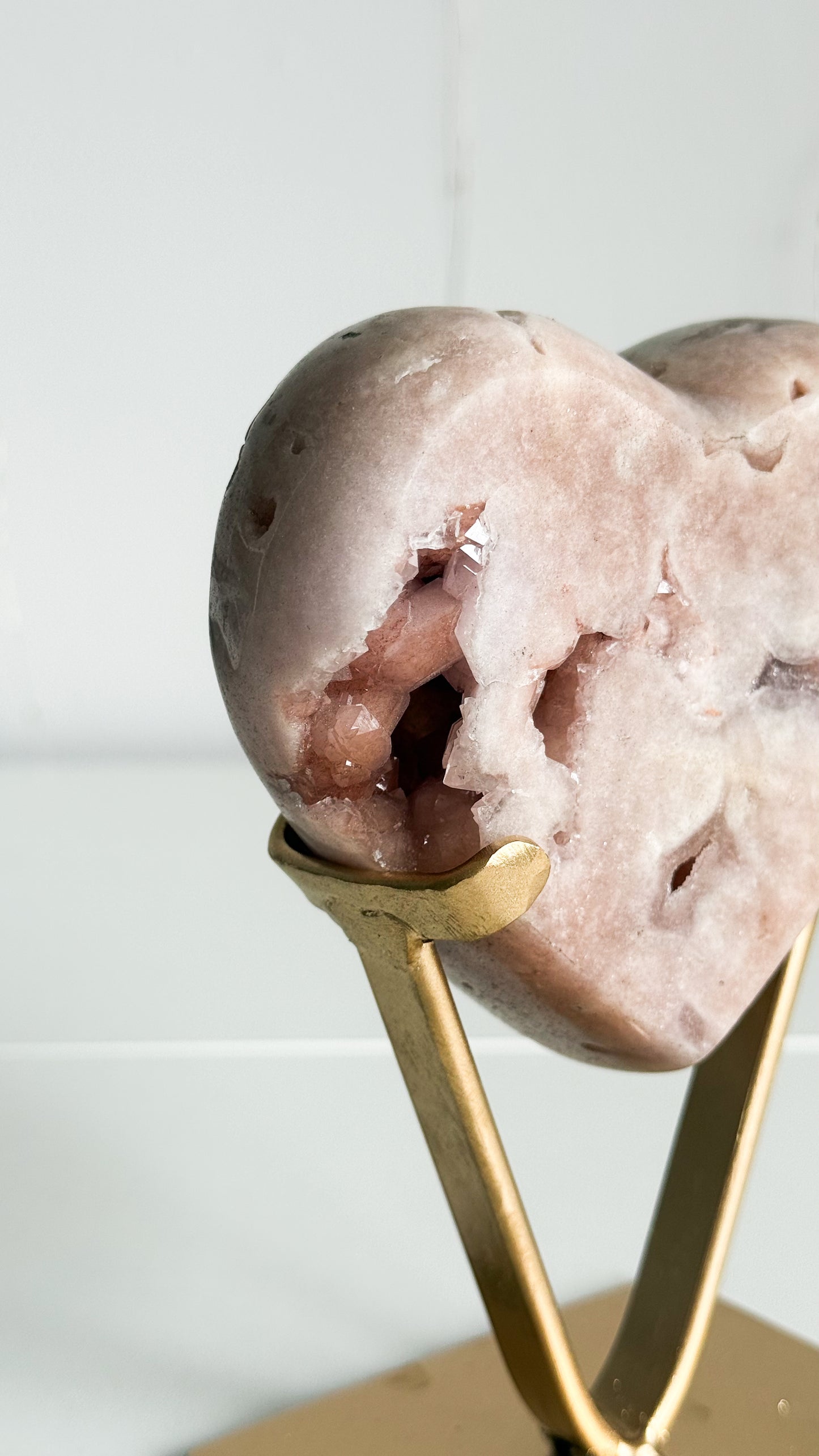 Pink Amethyst Heart & Gold Stand