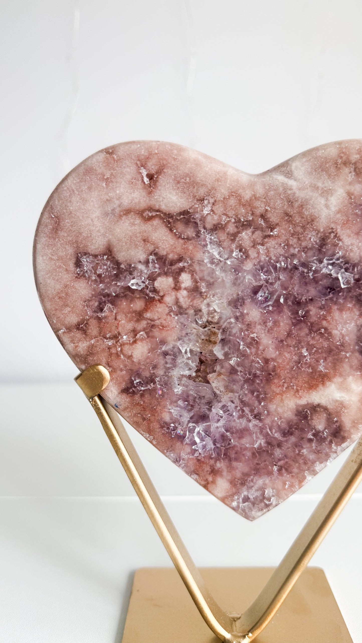 Pink Amethyst Heart & Gold Stand