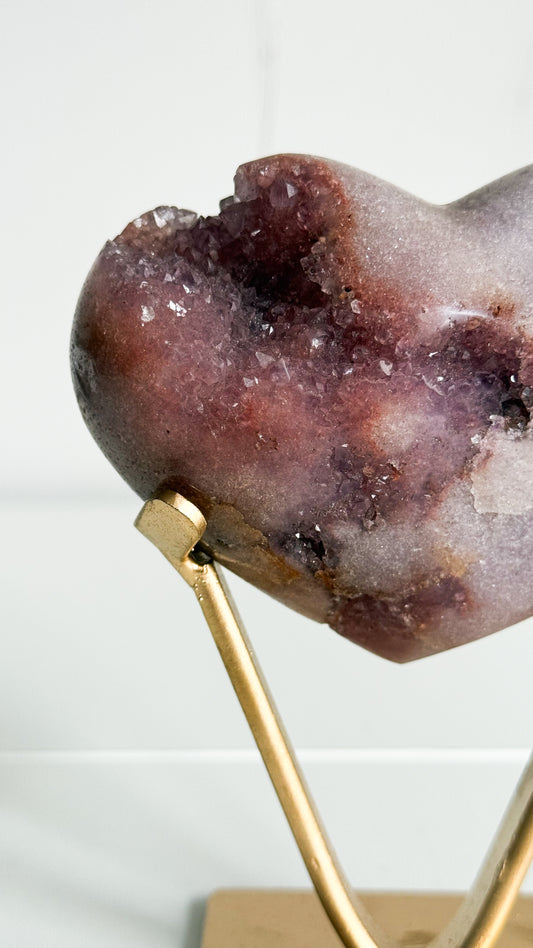 Pink Amethyst Heart & Gold Stand