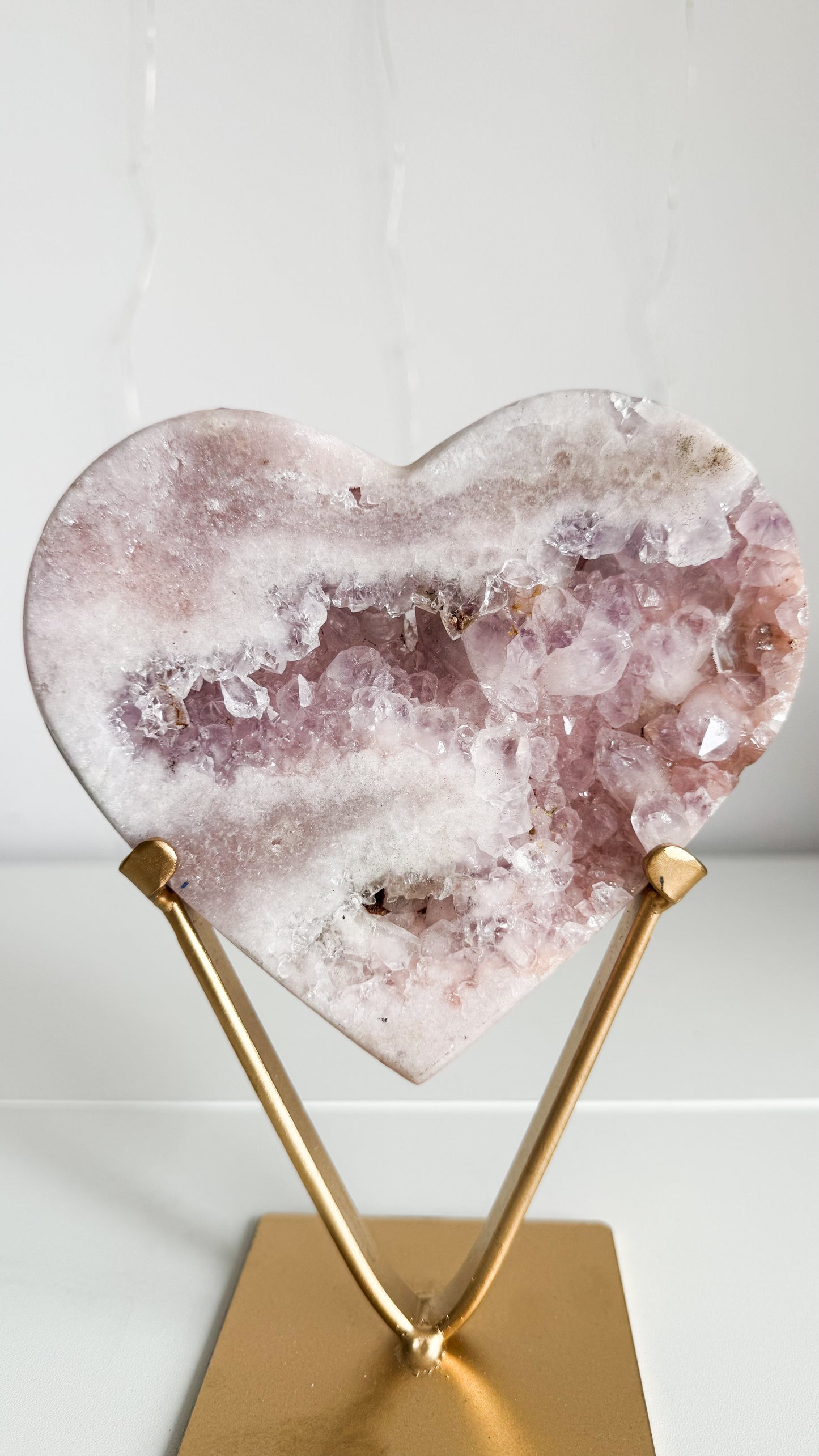 Pink Amethyst Heart & Gold Stand