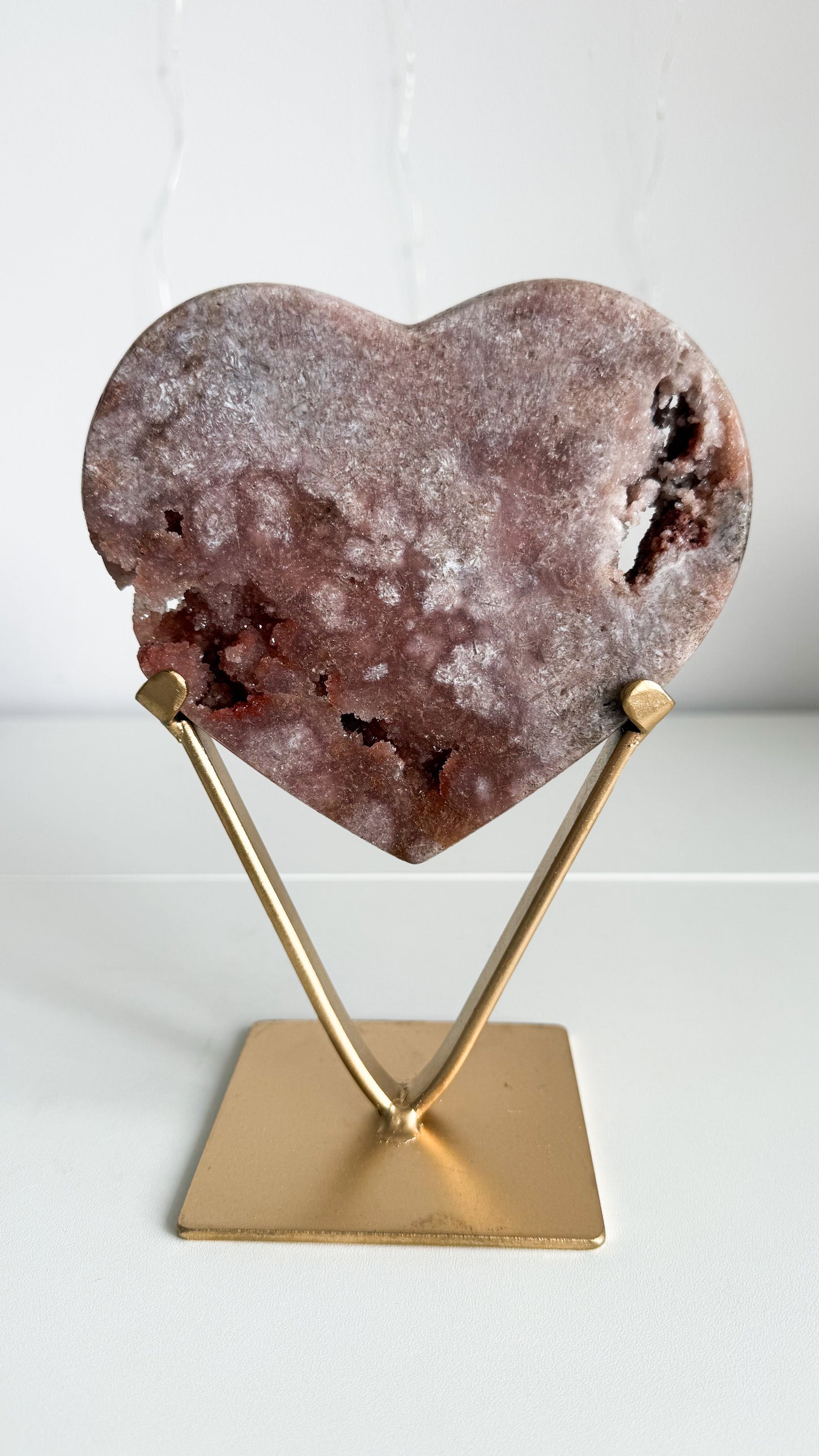 Pink Amethyst Heart & Gold Stand