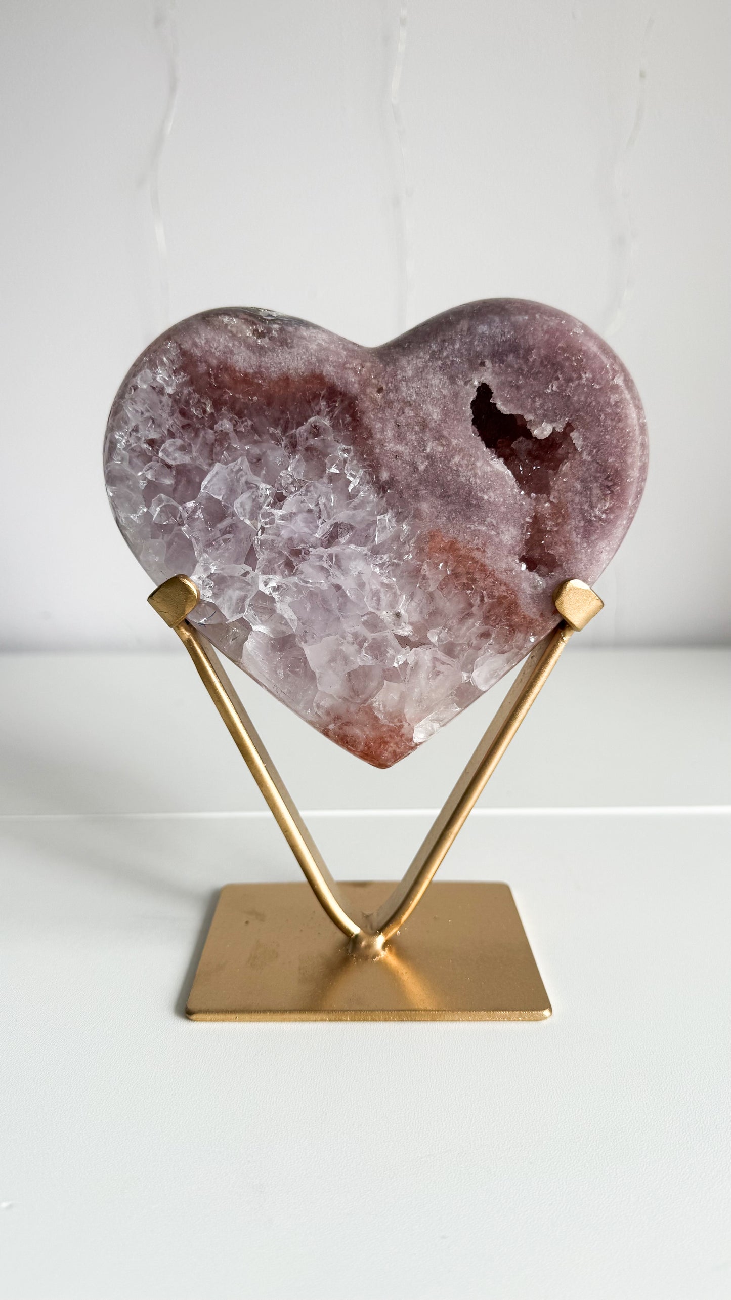 Pink Amethyst Heart & Gold Stand