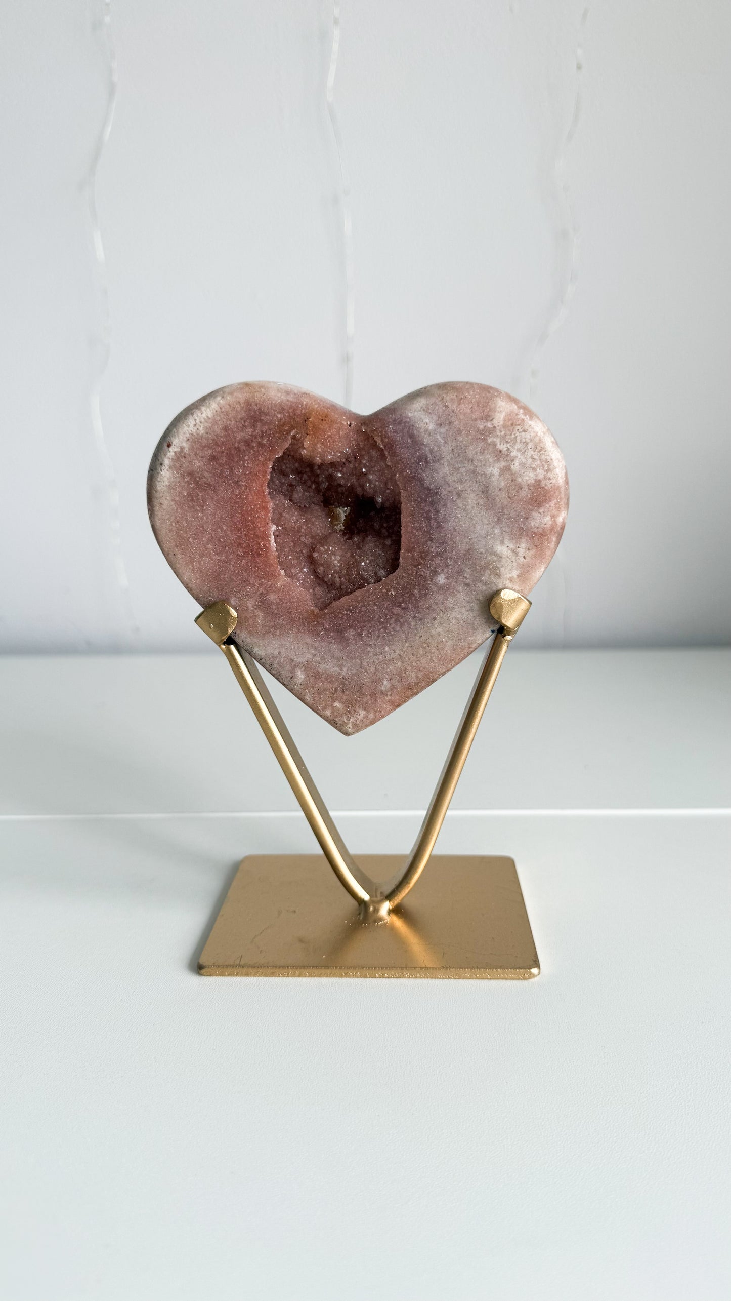 Pink Amethyst Heart & Gold Stand
