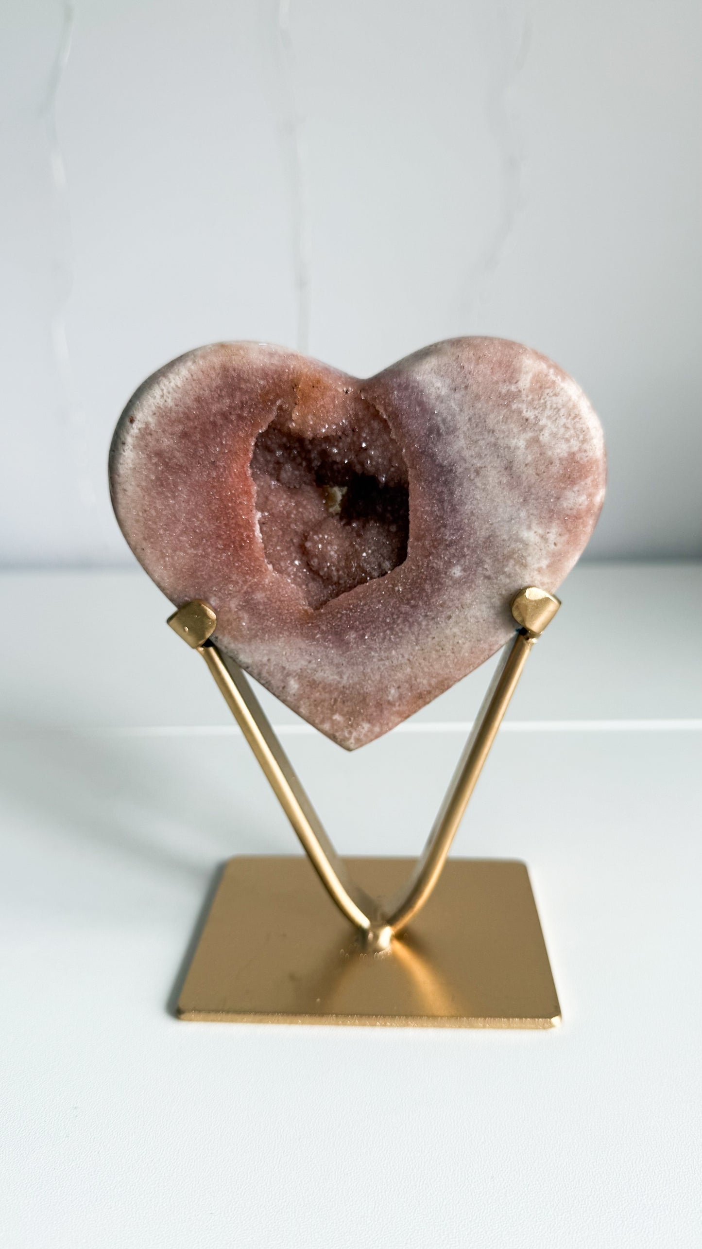 Pink Amethyst Heart & Gold Stand