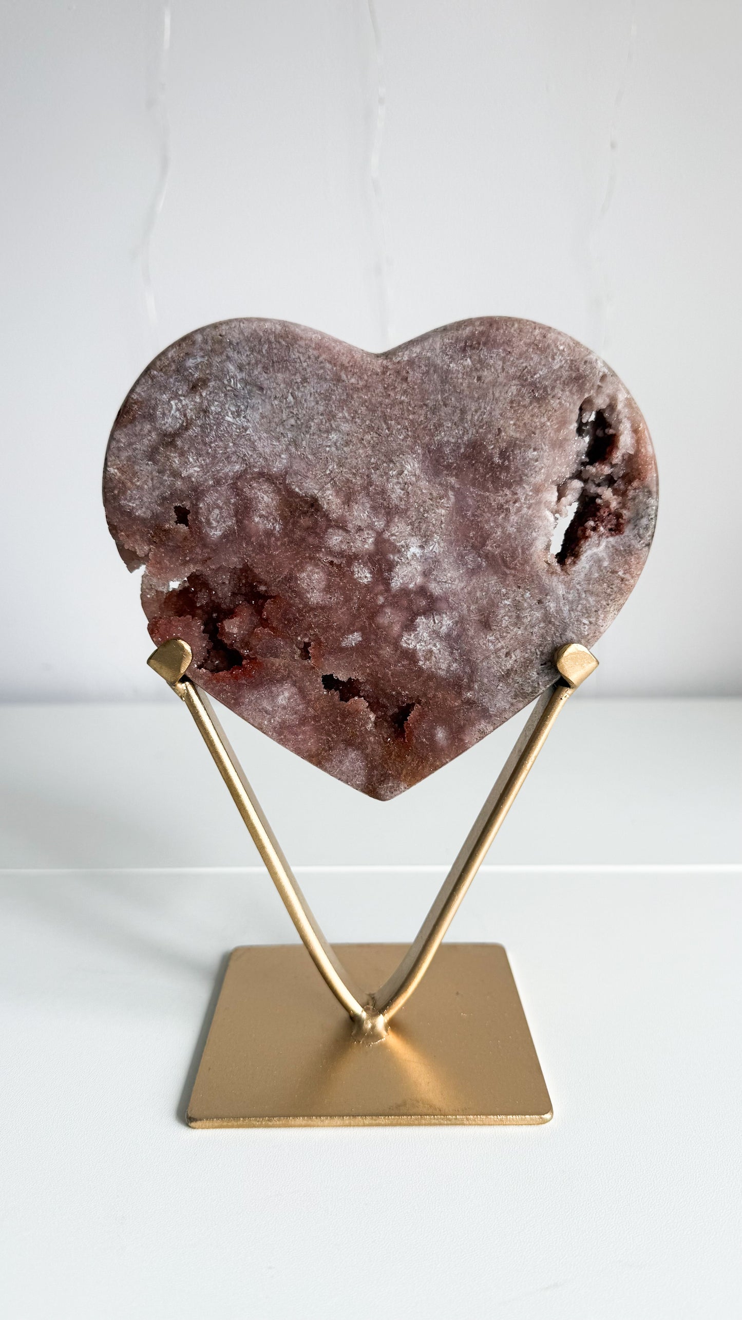 Pink Amethyst Heart & Gold Stand