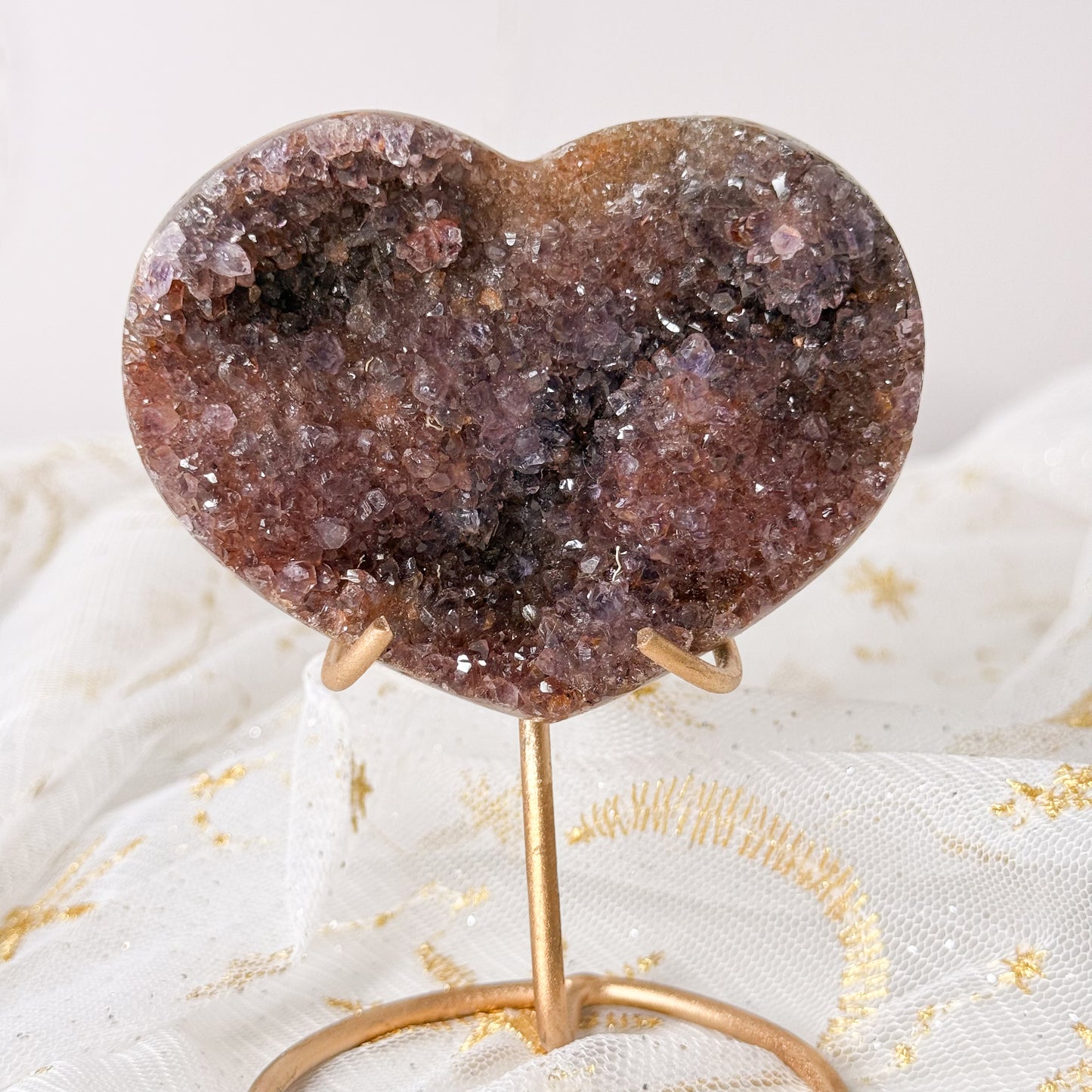 Brazilian Amethyst Druzy Heart on Gold Stand