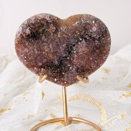 Brazilian Amethyst Druzy Heart on Gold Stand
