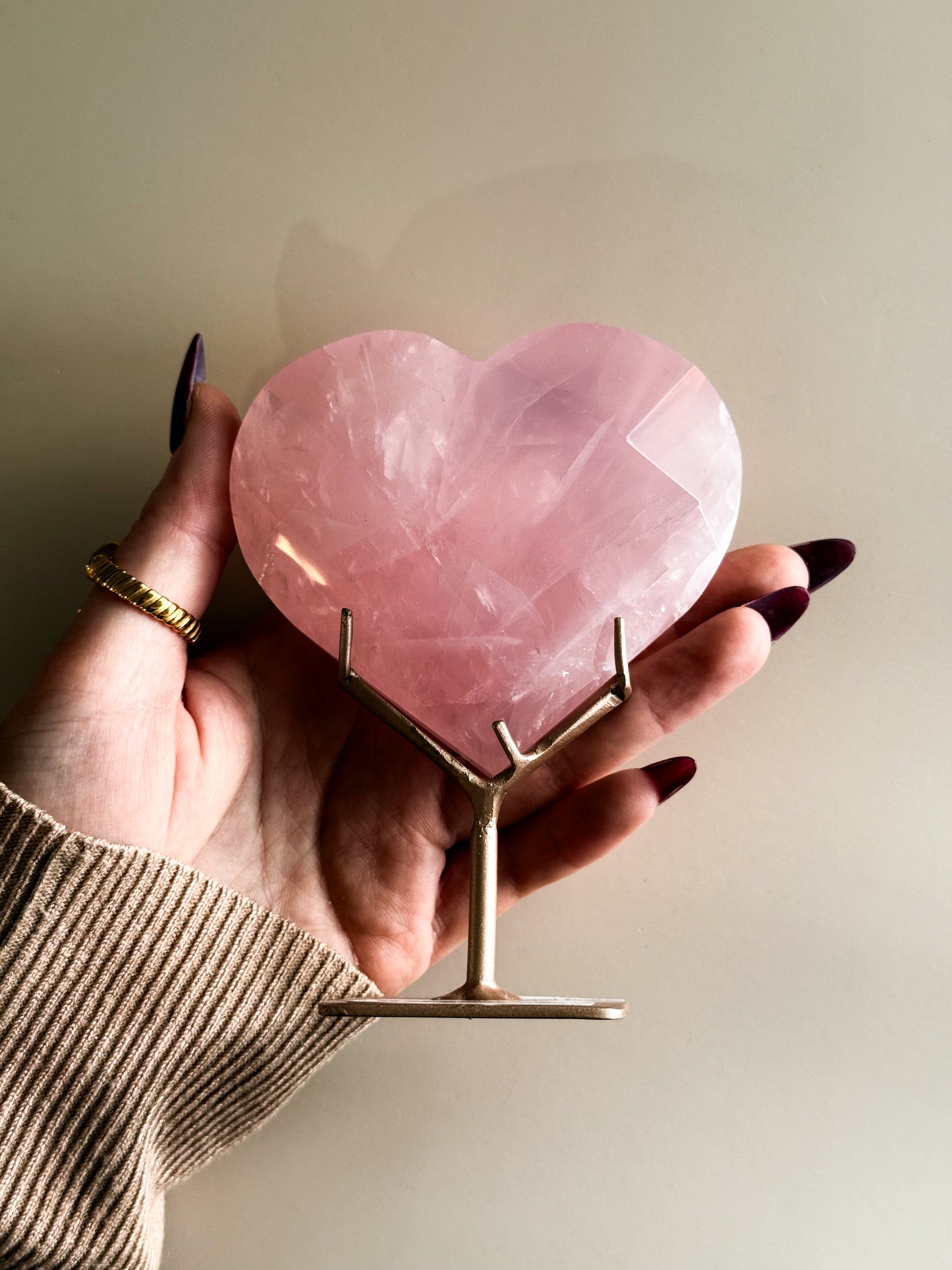 Faceted Rose Quartz Heart & Stand