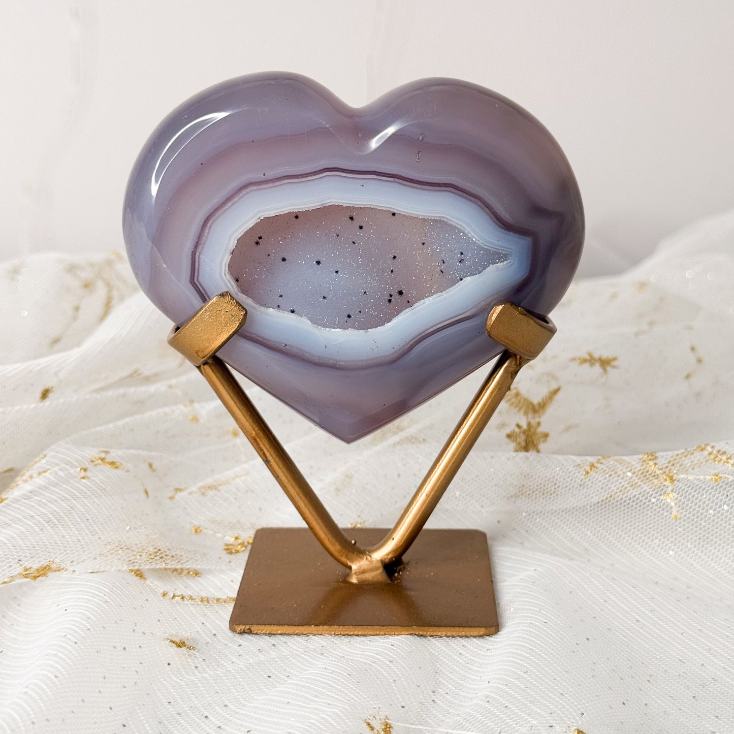 Sugar Druzy Agate Heart & Custom Stand